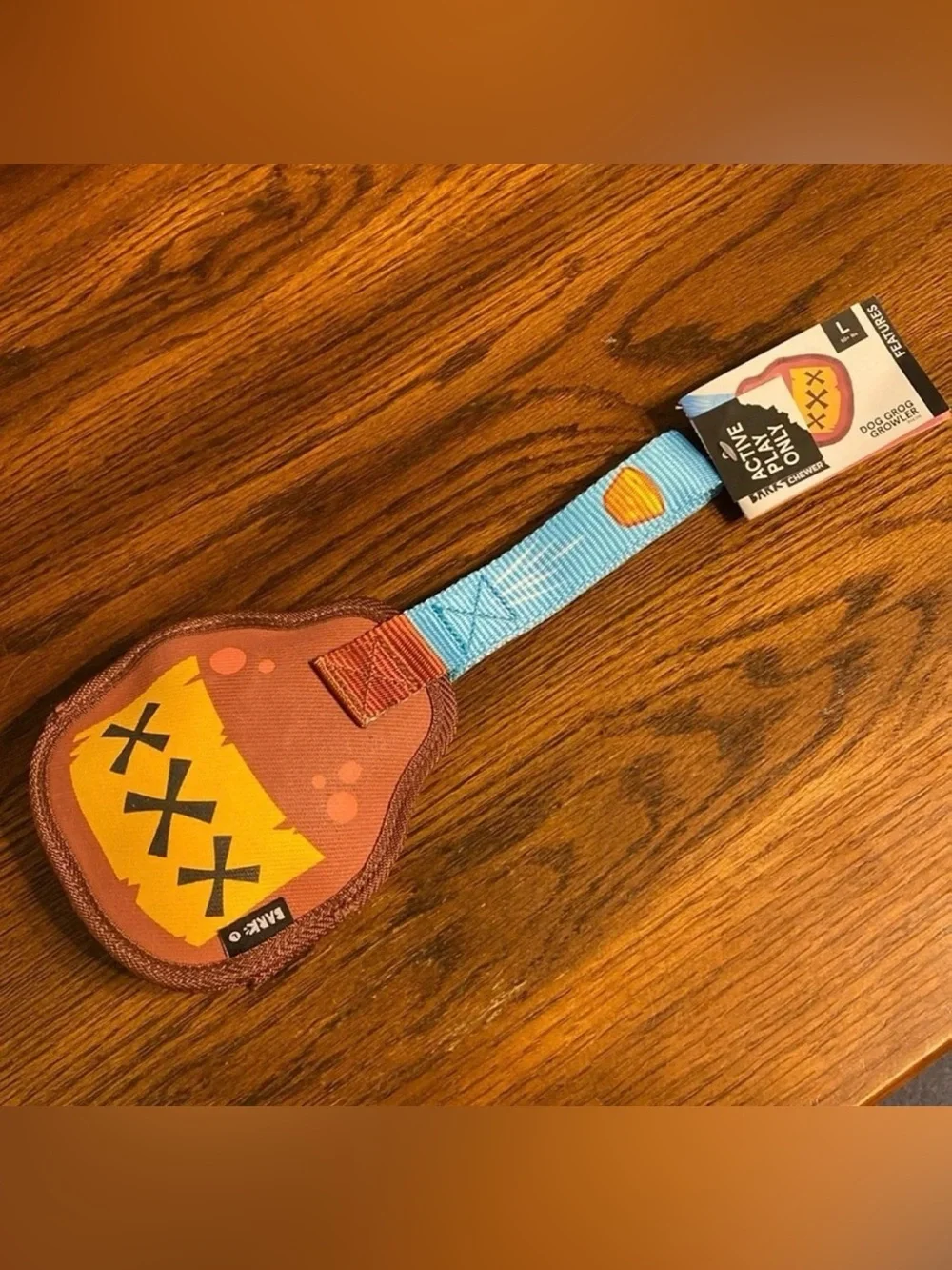 NWT BARK Super Chewer Dog Grog Growler Tug Toy Squeaker Rubber Core Large